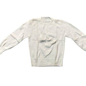 Vintage 1940s-1950s White Long Sleeve Knit Crewneck Sweater X Small